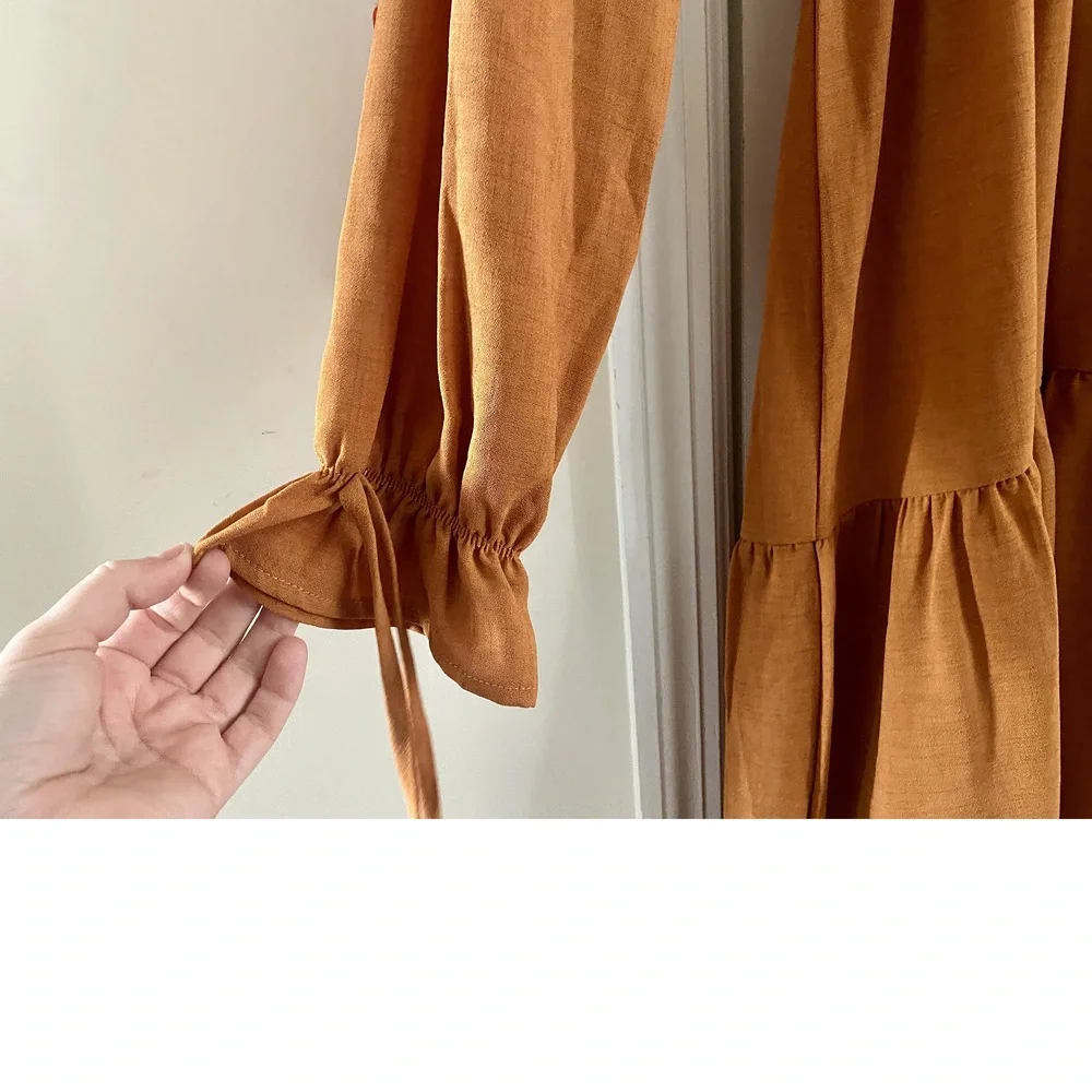 NASTY GAL Orange/Bronze/Sienna V-Neck Maxi-Dress (Size 6US) - Picture 6 of 10